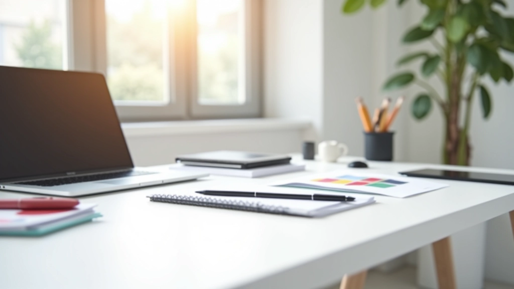 Espace de travail moderne avec ordinateur, documents de design et matériel de création graphique